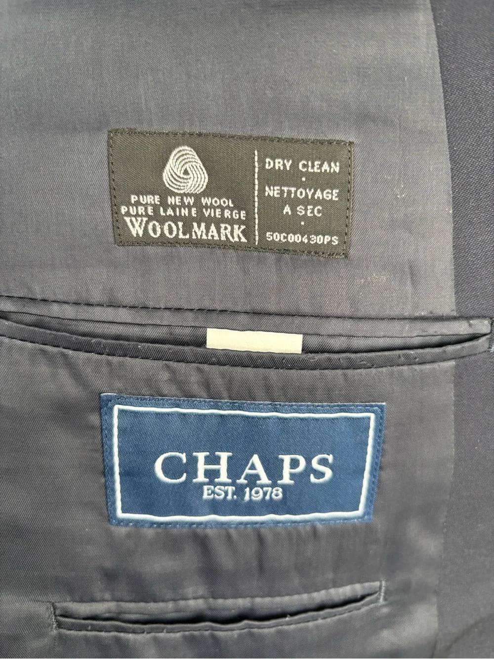 Chaps 100% Wool Navy Blue Sport Coat Blazer Gold Buttons Men’s Size 48 Regular